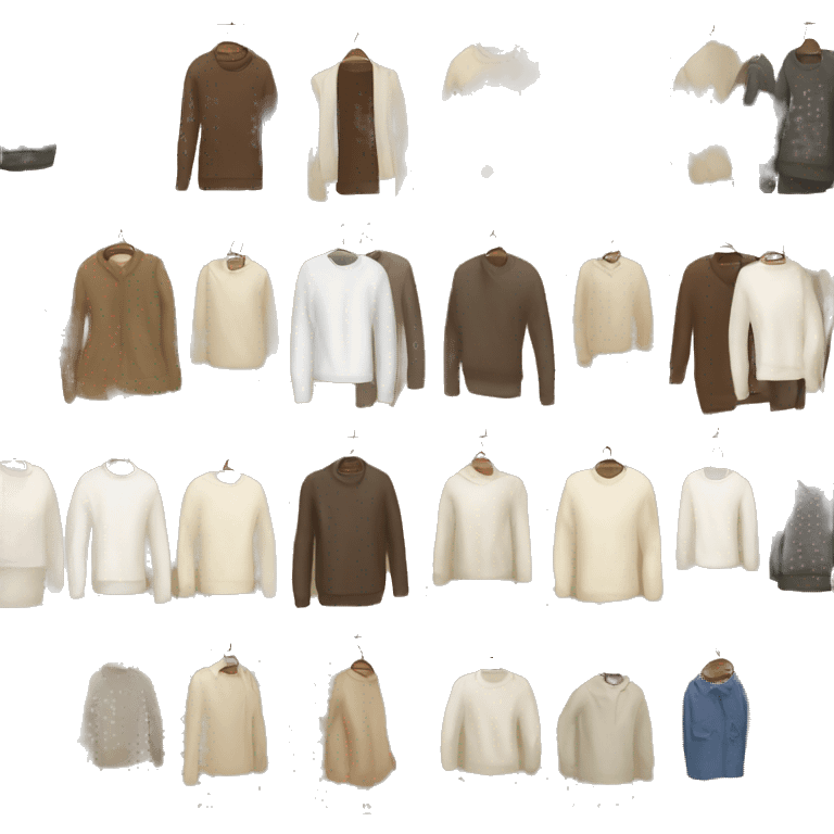 Rack of clothes with beige & white sweaters emoji