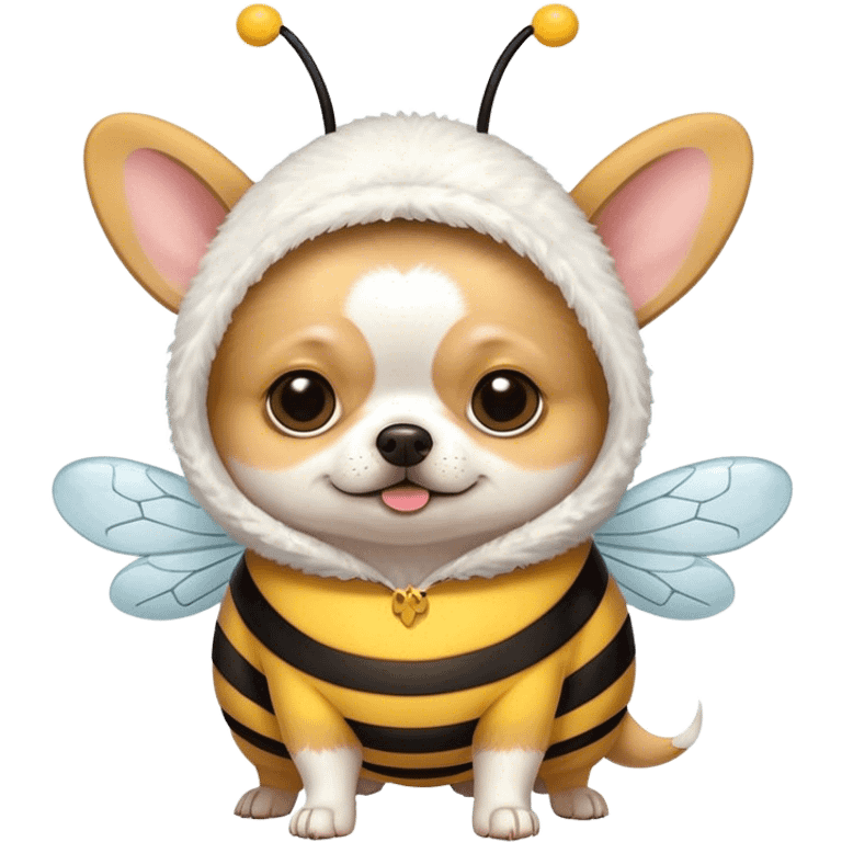 fat chihuahua with short white fur wearing a bee costume emoji