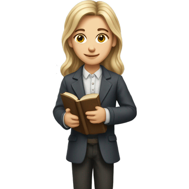 Young teacher of history with tall hair and with a book in hands emoji