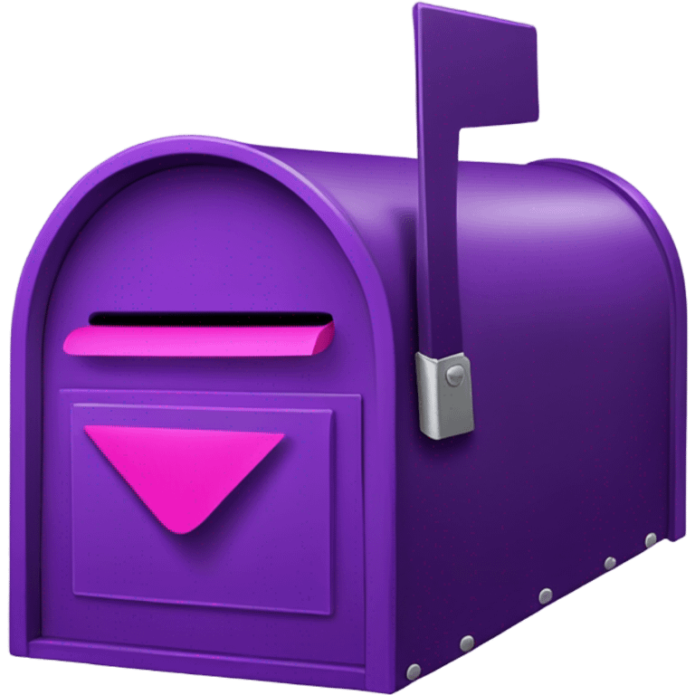 Mailbox is mostly dark purple. His face is on his door, which is a lighter shade of purple and has a silver latch at the top. He has a bright pink flag, which is connected to him with a small purple bolt. emoji