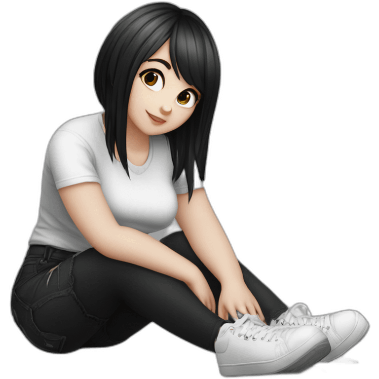 curvy emo girl sits on the floor черная юбка белые трусики рваные полосатые чулки emoji