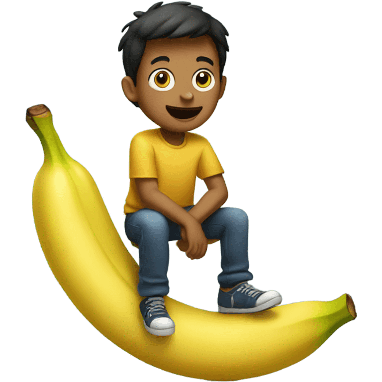 boy sitting on top of a banana emoji