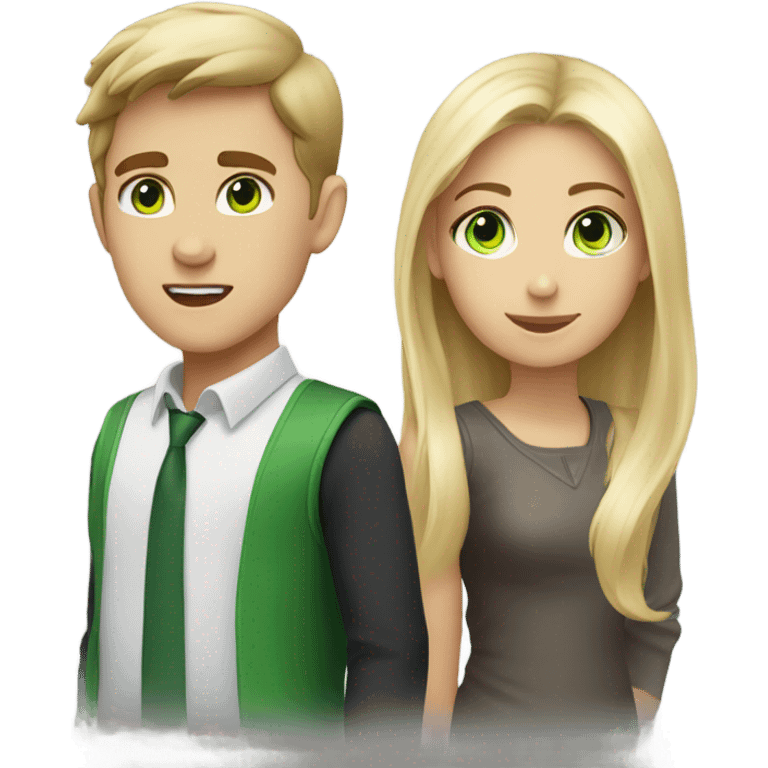 Boy green eyes, dark brown hair and girl Grey eyes blonde hair emoji