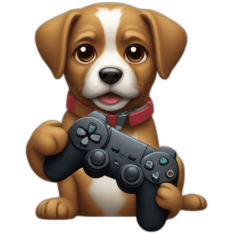 dog holding a PlayStation controller emoji