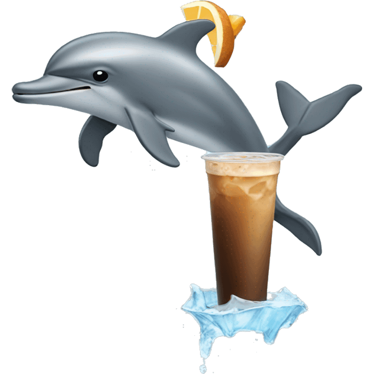 Dolphin drinking iced coffee emoji