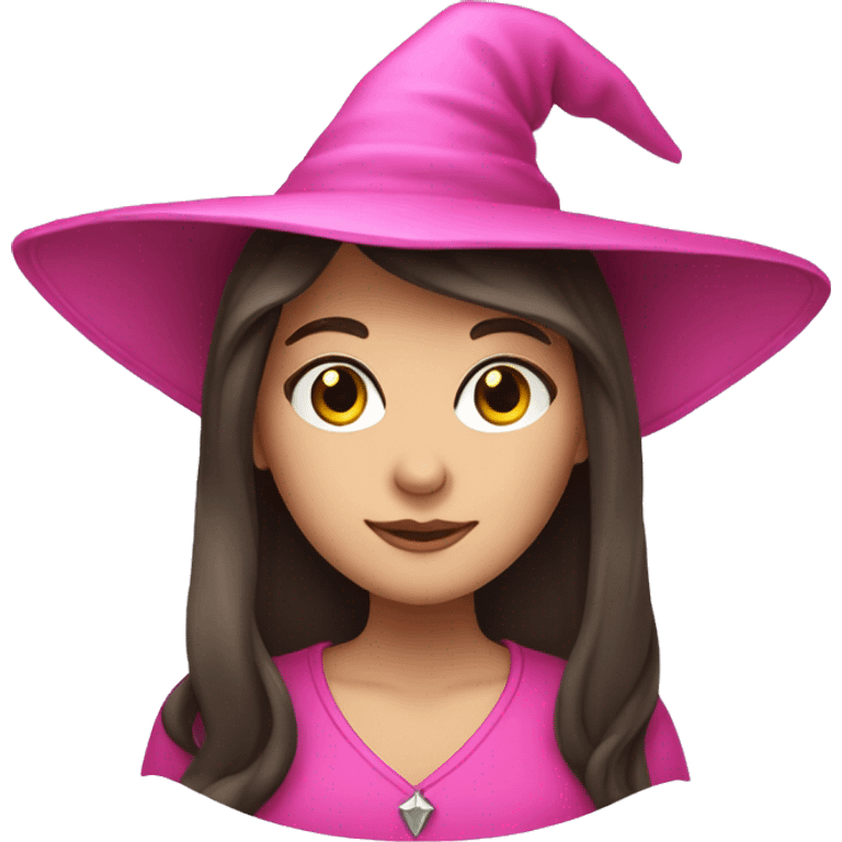 Brunette white girl wearing pink witch hat emoji