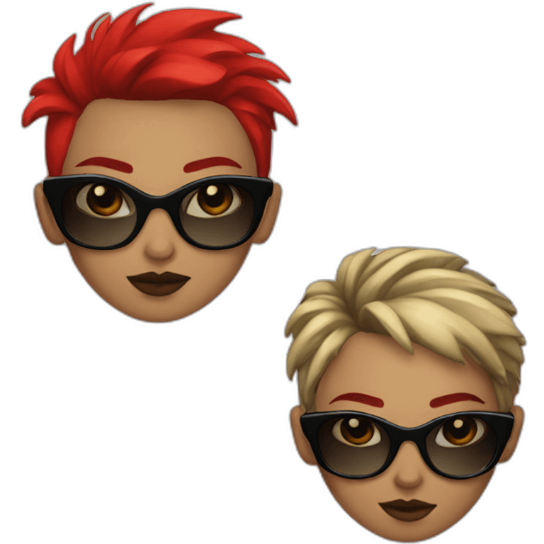 Female punk,sun glasses,Earrings, red and black short hair emoji