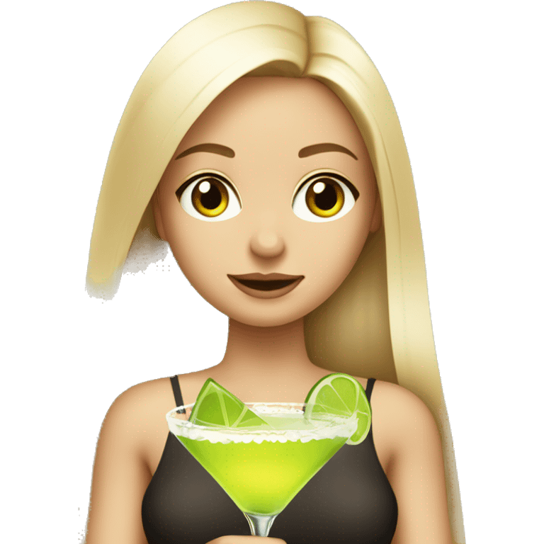 Blonde girl  with straight hair bright brown eyes holding a margarita wearing a revealing top that is safe for web emoji