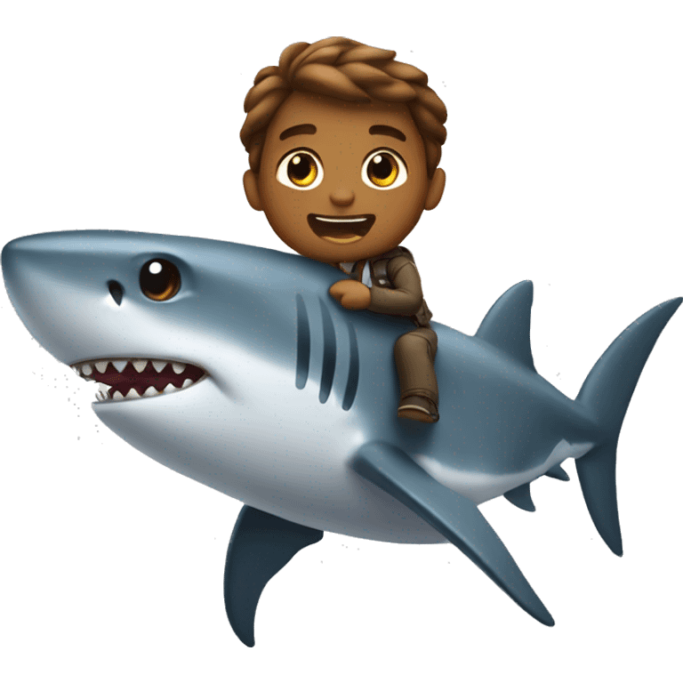 shark riding with brown hair emoji