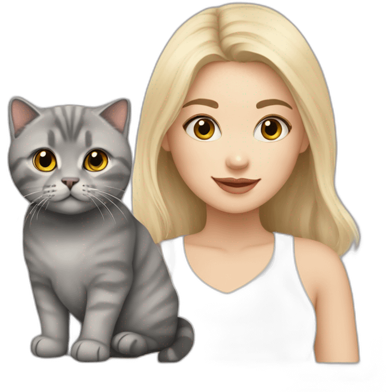 Blonde girl with grey Scottish fold cat  emoji