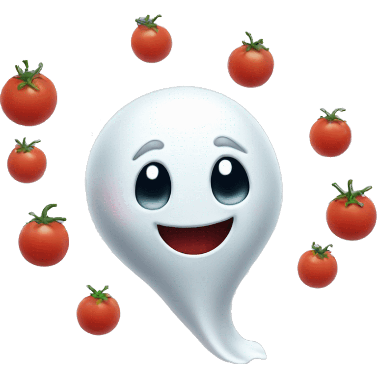 Cute Ghost throwing tomatoes  emoji