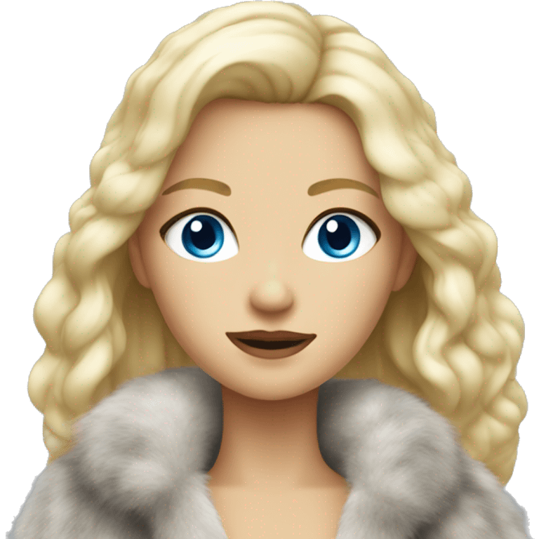 blonde girl with blue eyes wearing fur coat emoji