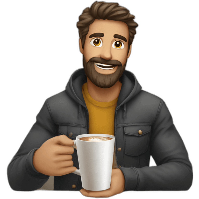 homem com barba segurando um copo café emoji