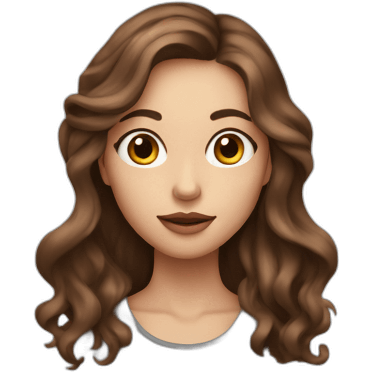 long wavy brown hair skinny girl with thin face and makeup from head to chest emoji