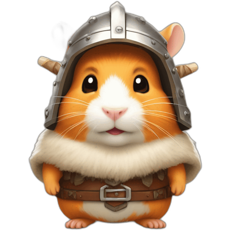 A joyful (((Orange Hamster))) dressed as a ((Viking)), with a warm expression and a helmet, pixelart emoji