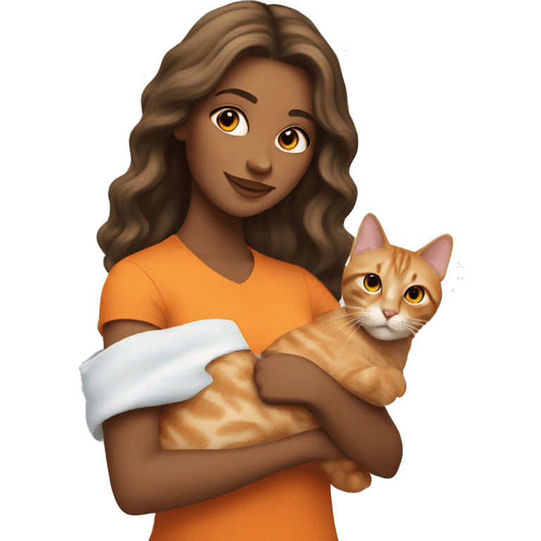 pretty woman holding tabby orange cat emoji