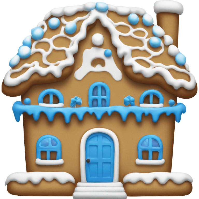 A blue and white gingerbread house emoji