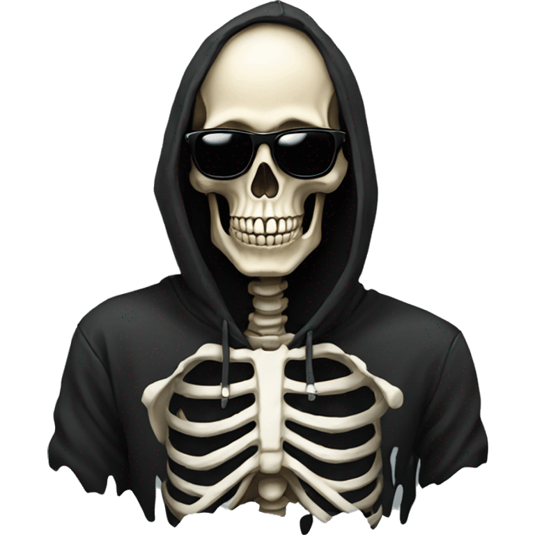 skeleton with sunglasses in black hoodie emoji