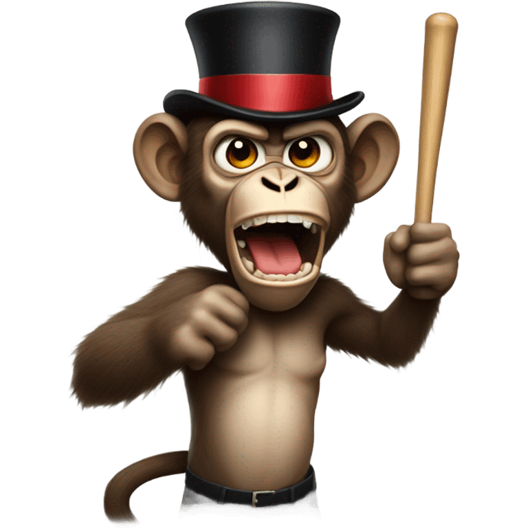 angry monkey holding a baseball bat wearing a top hat emoji