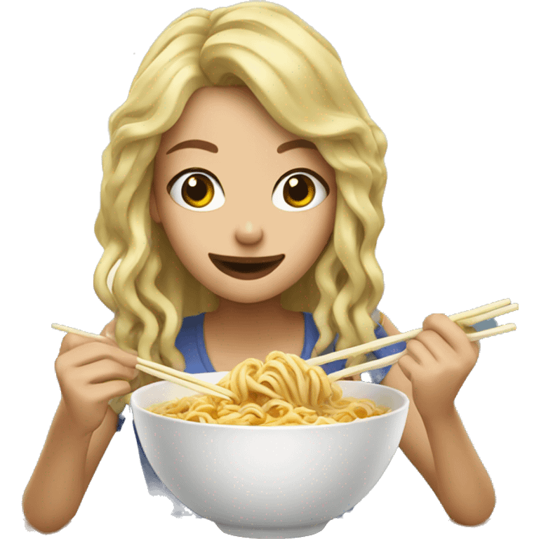 Blonde girl eating Ramen noodles emoji