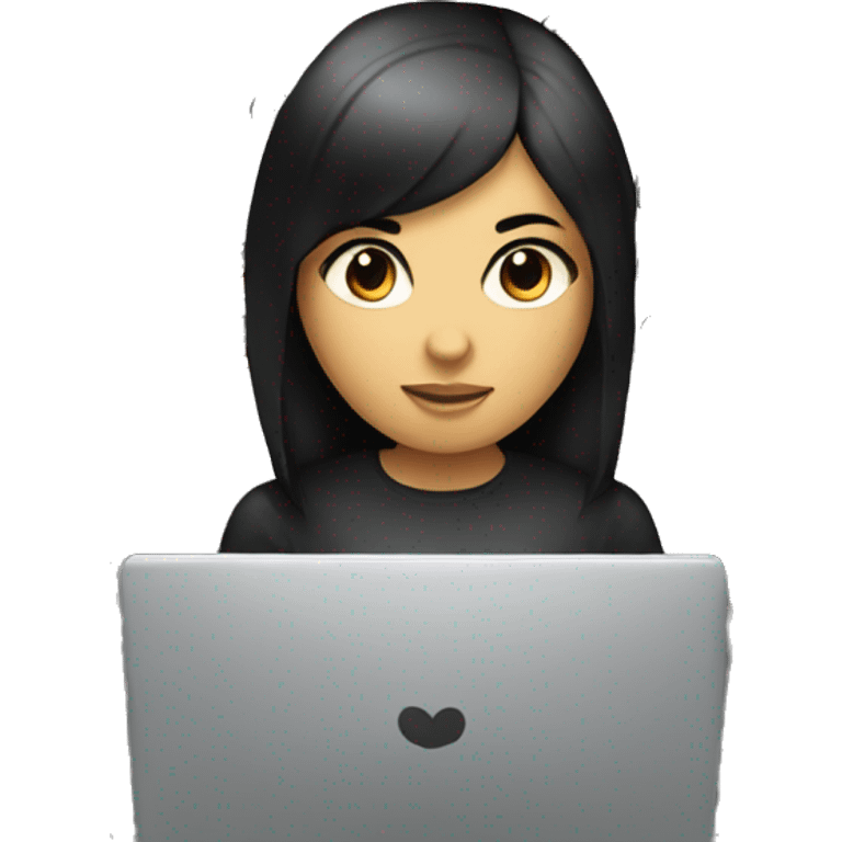 girl with black straight hair and black eyes who is a programmer coding with laptop in hand emoji