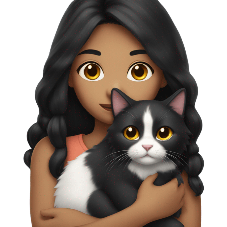 Girl with black hair holding cat emoji