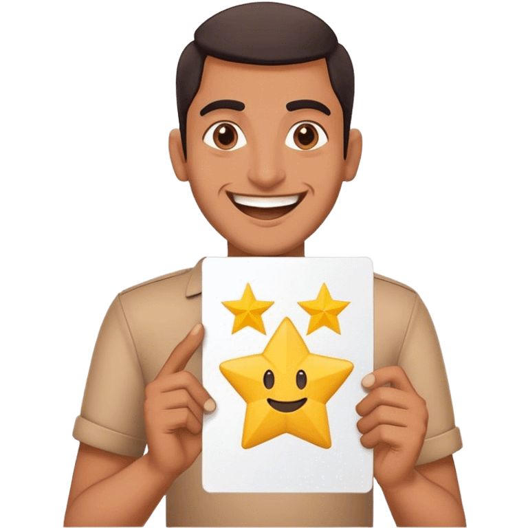 a funny indian holding 5 star review card emoji