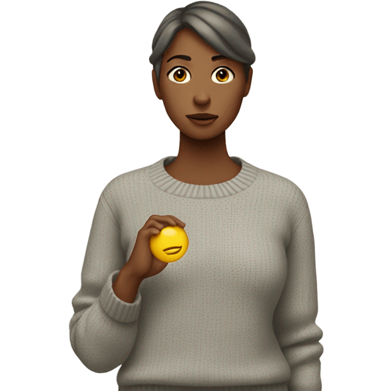 Woman in sweater sweating outside emoji