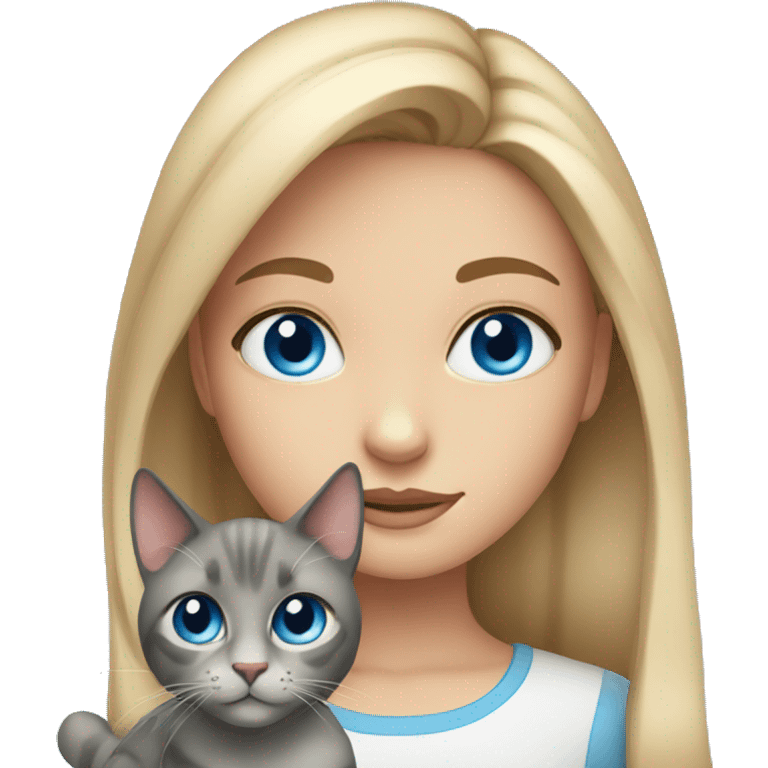 Blue eyed girl with cat emoji