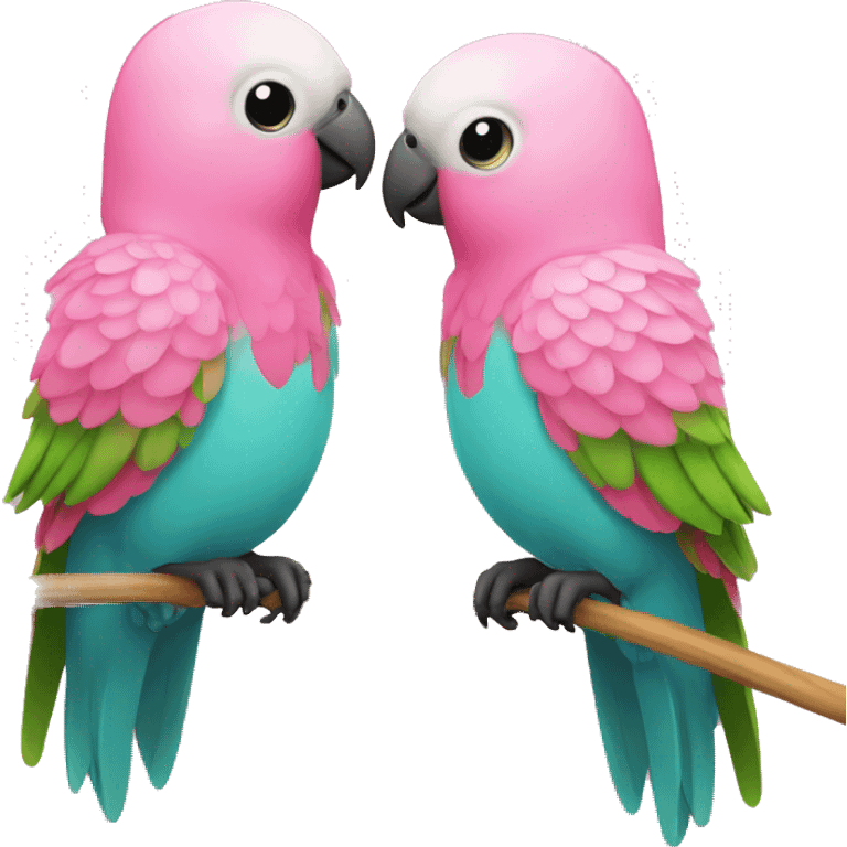 2 Pink parakeets with wicker ball emoji