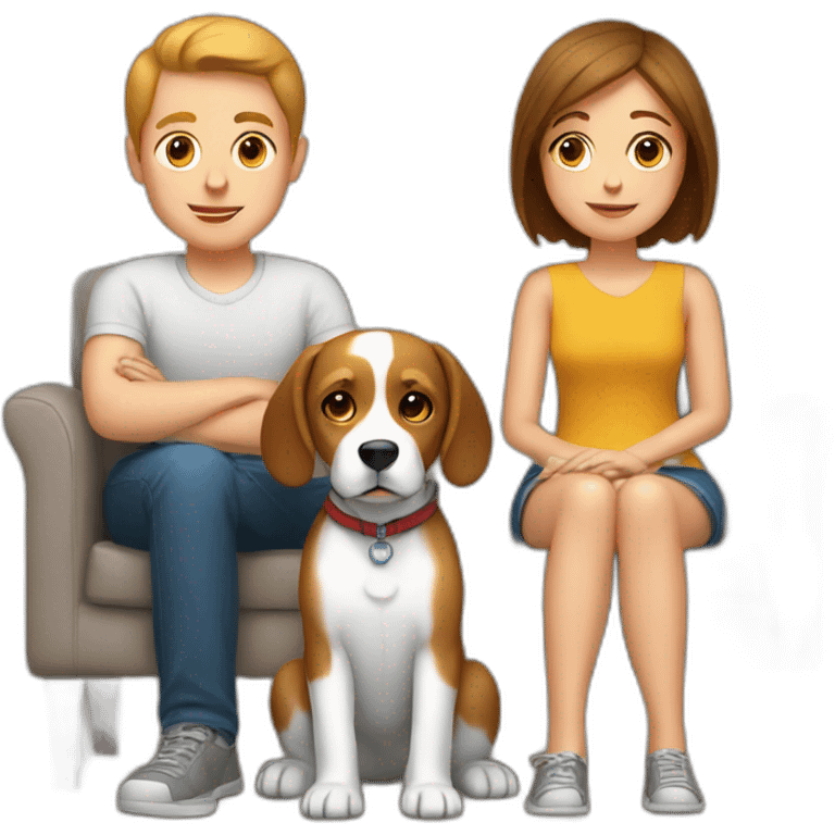 Brown hair White boy and girl and beagle Sit on couch emoji