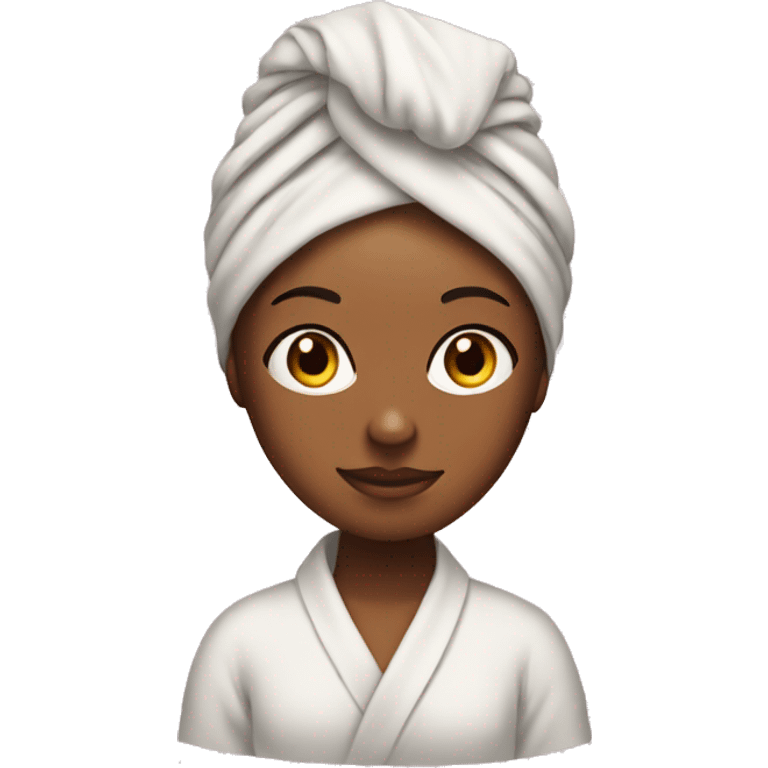 Girl with a towel on her head as s turban and a bathrobe emoji