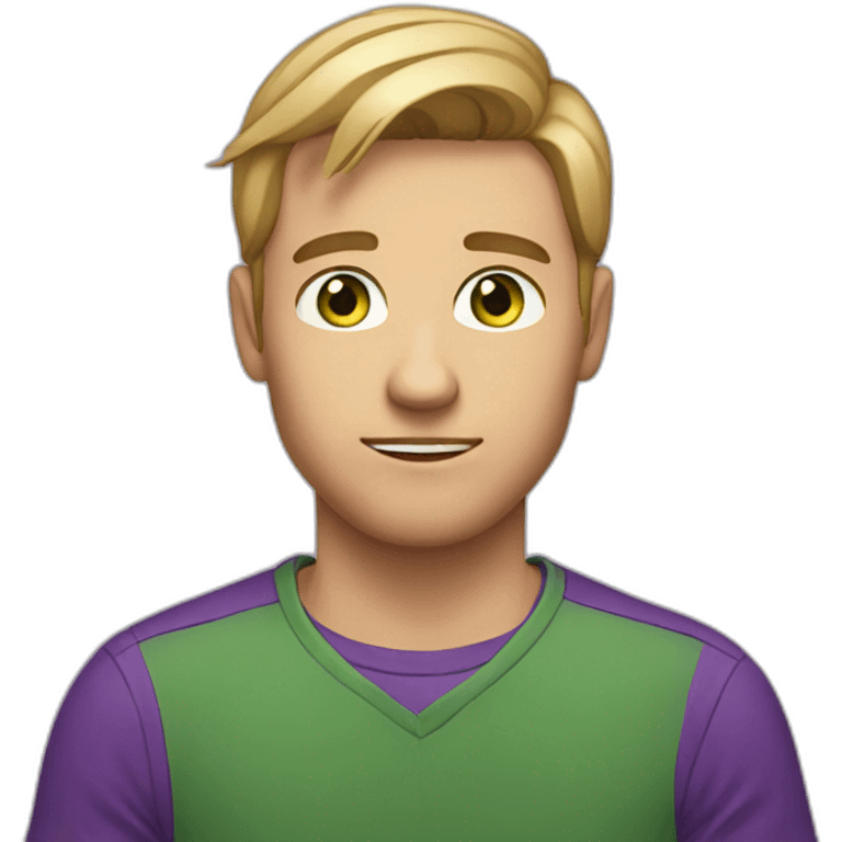 Dark Blond Green eyes Purple Sweetshirt Guy emoji