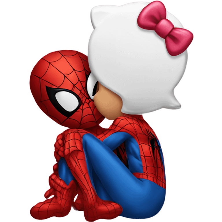 spiderman kissing hello kitty emoji