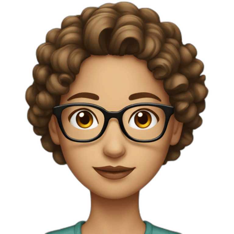 A beautiful girl with short curly brown hair wear glasses emoji