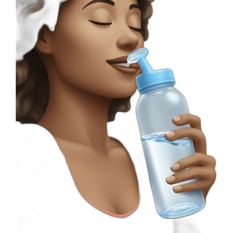 Woman drinking with a smart water bottle emoji