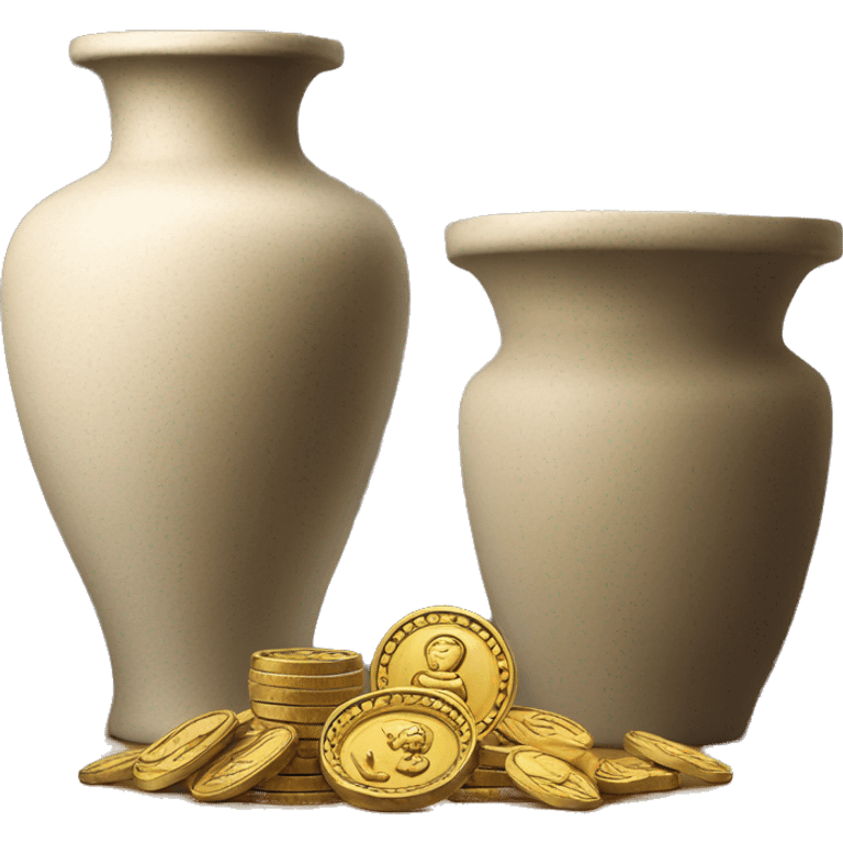 collectible coins next to an ancient vase emoji