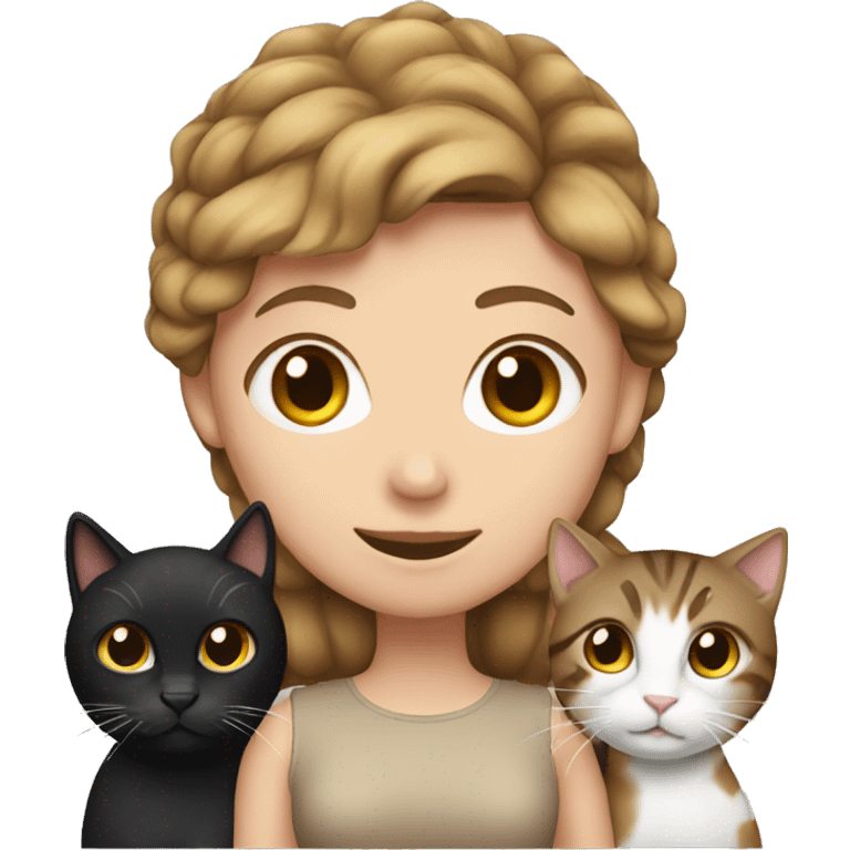 white girl with 2 cats  one brown and one black emoji