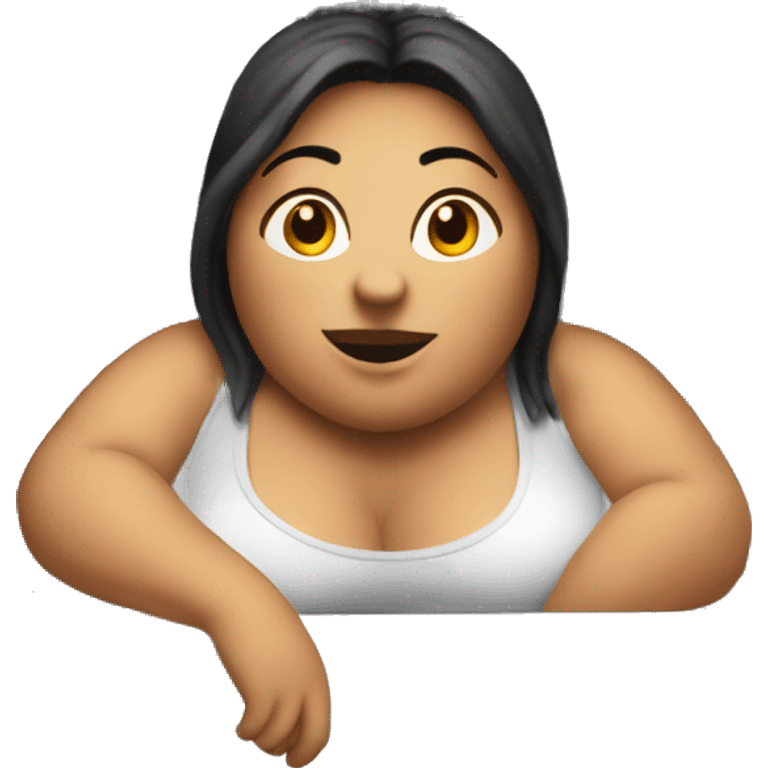 Extremely chubby woman sitting in the truck bed of a 2006 sliverado  emoji