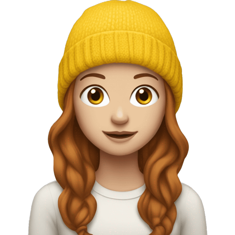 White Girl with Brown and Auburn hair wearing yellow beanie emoji