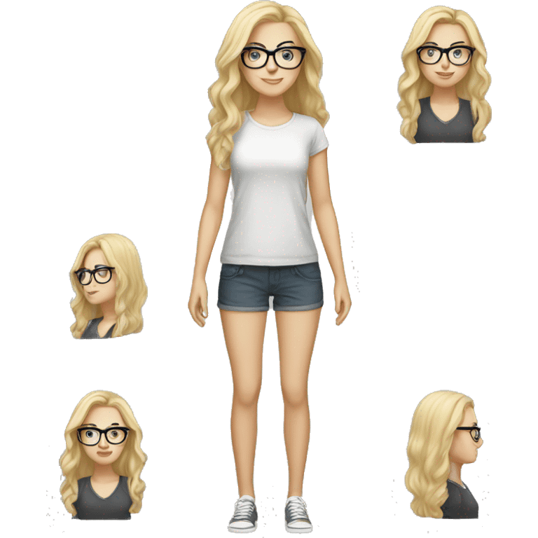 white girl with blonde hair and glasses full body  emoji