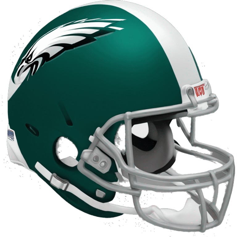 Create an emoji that resembles the current Philadelphia Eagles football helmet. It should feature a dark midnight green helmet with a white eagle wing design on the side, a black facemask, and silver accents. emoji