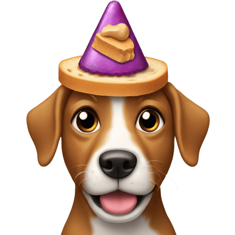 Dog in a birthday hat eating a peanut butter and jelly sandwich emoji