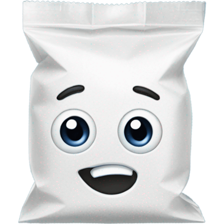 Plastic bag of powdered sugar with a funny face emoji