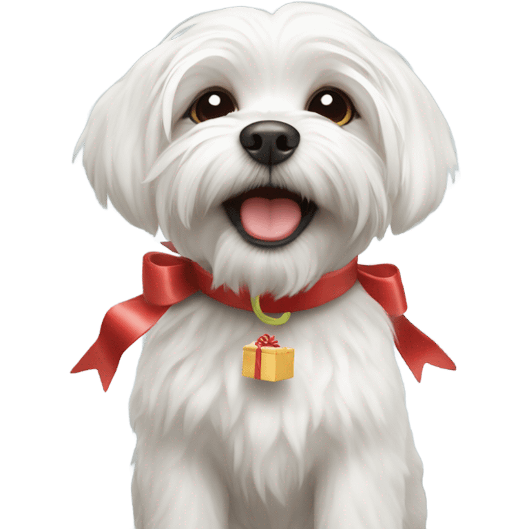 Maltese dog holding a gift in its mouth emoji