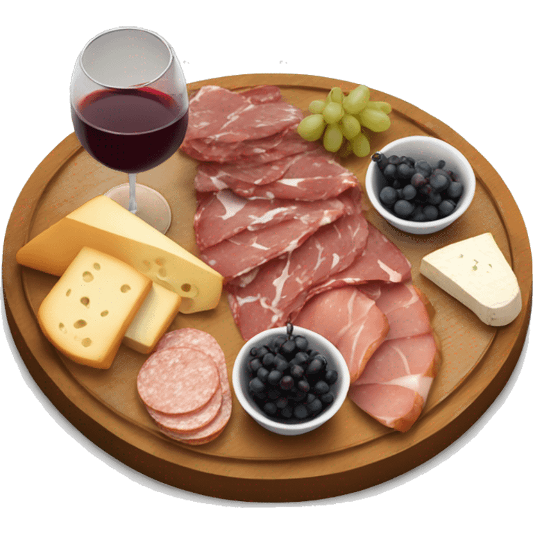 Realistic charcuterie board with wine  emoji