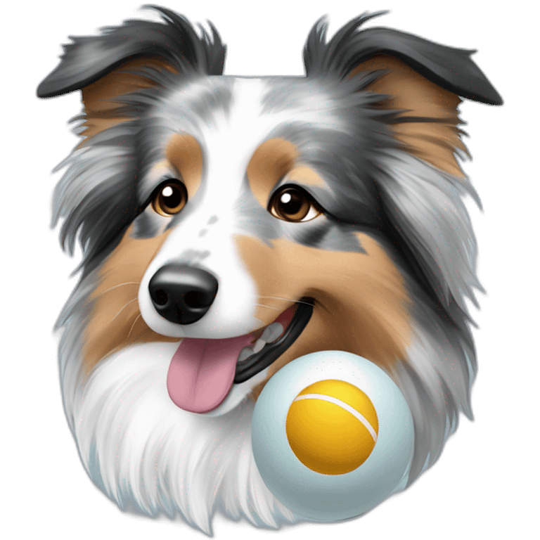 Blue merle sheltie with ball emoji