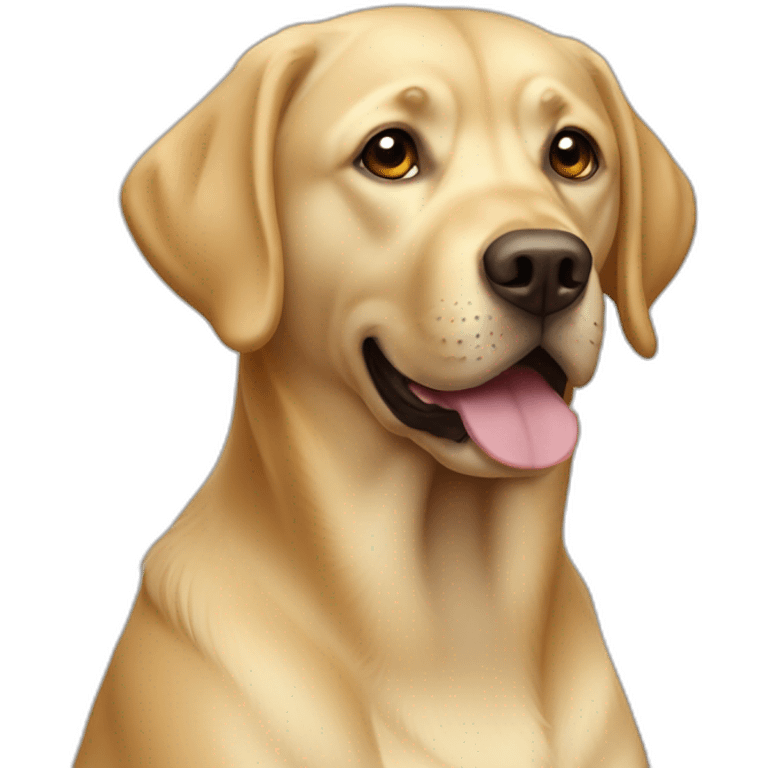 Labrador amarillo com mujer pelo marrón claro abrazados emoji