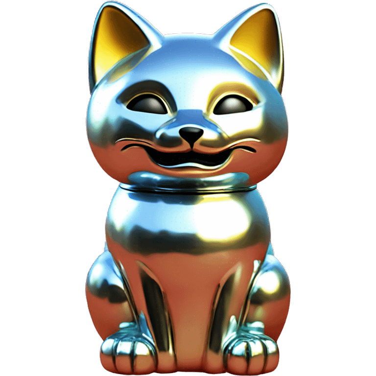 fully chrome fox statue in the form of maneki neko emoji