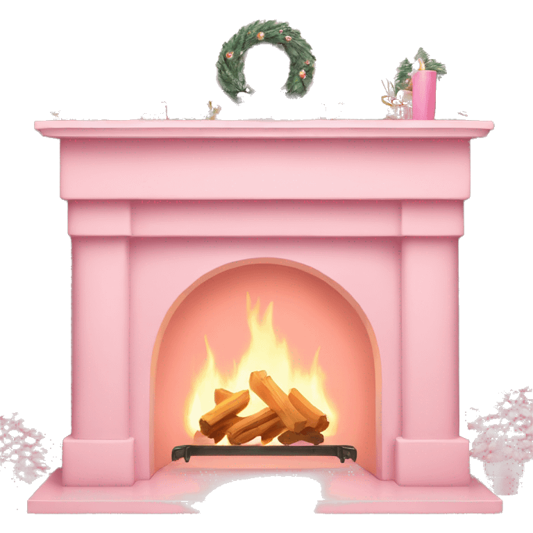 pastel pink fireplace with christmas decorations emoji